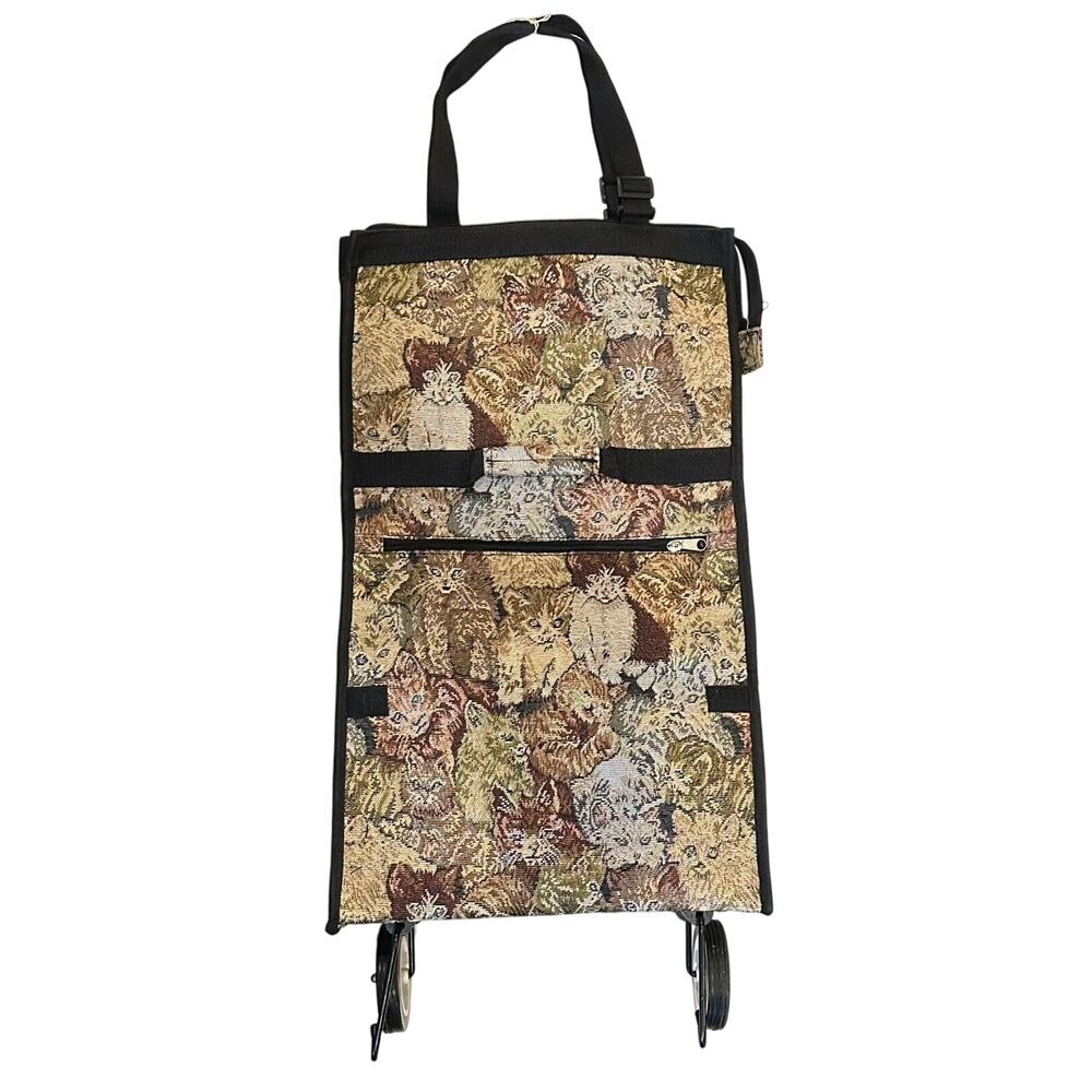 Vintage Cat Lovers Tapestry Shopping Travel Fold Up Rolling Tote Collapsible Bag